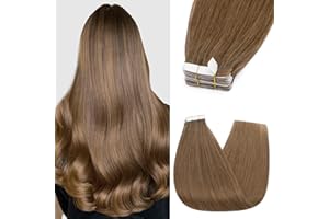 ‎SILK-CO Silk-co Tape Extensions Echthaar 10stk, Remy Tape in Extensions Haarverlängerung, Skin Weft Echthaar Haarextensions Tape Kleber 20g, 06# Hellbraun 30cm