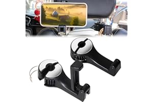 LUFEEMGA 2 Stück Kopfstützenhalterung Auto Haken, Auto Haken Kopfstütze für Autositze mit Handyhalterung, 2 in 1 360° Drehung Tragbare Autositzhaken für Handtaschen, Tasche, Lebensmittel (Silber)