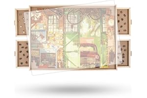 TRUWHEELZ 2000-Teile-Drehbares Puzzlebrett mit Schubladen und Abdeckung, 72,4 x 102 cm Tragbarer Holz-Puzzletisch für Erwachsene, Lazy Susan Drehbrett, Geburtstagsgeschenk für Mama