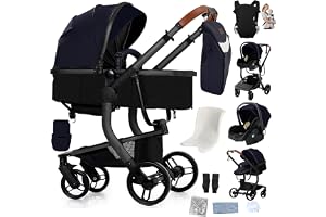 Reenborn Barnvagn 3-i-1, buggy med ett klick vikdesign, barnvagn med två vändbara skjutlägen, kombibarnvagn 3-i-1 komplett up