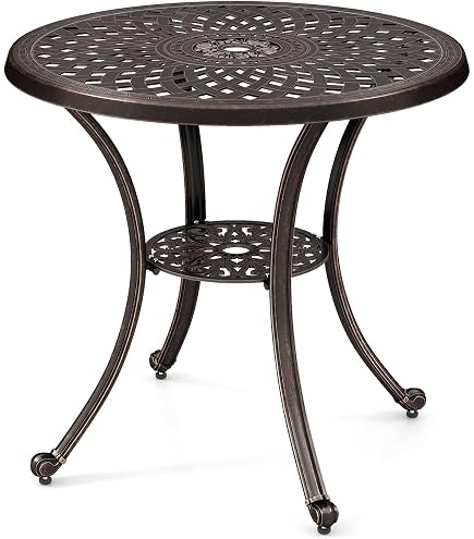Table De Jardin Ronde 88 Cm Avec 2 Chaises Lazy Susan - Bronze Ancien, Aluminium Résistant Aux Intempéries, Facile à Monter