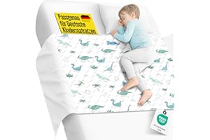 ‎SPIELLIEB SpielLieb® Bettunterlage wasserdicht Kinder | Atmungsaktive Inkontinenzunterlage waschbar mit Einschlagtuch | Oeko-TEX Zertifiziert | Perfekt passend für deutsche Einzel- & Kinderbetten (Dino)