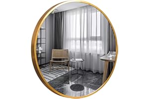 GOLD&CHROME UNIQUE DESIGN Lustro ścienne, okrągłe, z aluminiową ramą | Powierzchnia lustra pokryta teflonem, odporna na wilgoć | Rama lustra malowana proszkowo o głębokości 2 cm, łatwy montaż