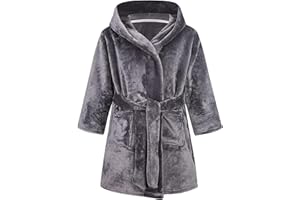 NautySaurs Girls Dressing Gown Kids Solid Color Bathrobes Children's Hooded Flannel Fleece Robe for Boys