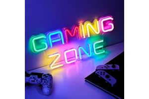 NELUX Neon LED Gaming Zone, Gamer Decoration Chambre Murale Lampe, Accessoire Gaming Room Deco Setup Ado Gamer, Enseigne Lumineuse Cadeau. Connexion USB avec Variateur de Luminosité.