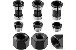 VooGenzek 6 Pezzi 6mm / 6.35mm / 8mm Testata per Mandrino a Pinza, Mandrini a Pinza per Fresa, Adattatore per Mandrino Fresa con 2 Pezzi Dadi, per Macchina da Incisione