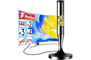 SZKALAK Antenne TV Intérieure DVB-T2 avec Base Magnétique – Réception 360° TNT HD 4K – sans Amplificateur – Câble Coaxial 5M – Compatible Smart TV