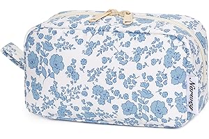 NARWEY Mała kosmetyczka do torebki podróżna kosmetyczka mini kosmetyczka torebka na zamek błyskawiczny dla kobiet, ZZ-mały niebieski kwiat, S