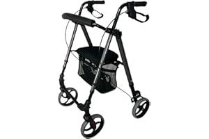 HEALTH MEDICAL FAB Nomad, Deambulatore in alluminio ultraleggero con 4 ruote, cestino e porta bastone incluso, Seduta regolabile in Altezza