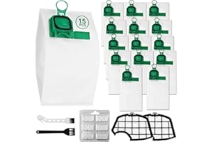 ACOMTUO 15 Sacchetti Folletto vk140 vk150, con 2 Filters + 2 spazzole + 6 Discs profumati, Set di Accessori Sacchetto Folletto vk140, Installazione Facile,Antiallergico