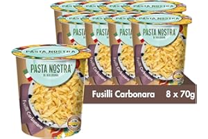PASTA NOSTRA DI BOLOGNA Pasta Nostra | Instant Pasta Pots, CARBONARA Fusilli Pasta with a Cheese and Bacon Sauce, Pack of 8 x 70g, Made in Italy, Ready in 5 minutes