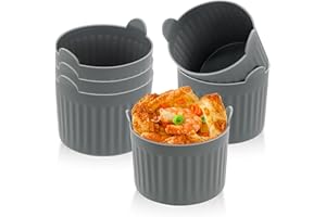 MOTONG 6PCS Ramekins for Air Fryer, Air Fryer Egg Poacher, Food Grade Air Fryer Egg Moulds, Silicone Microwave Egg Poacher Cups,Muffin Cases Air Fryer Accessories Poached Egg Moulds for Air Fryer,Grey