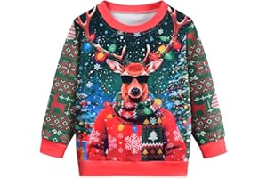 DHASIUE Kids Christmas Jumper Boy 3D Xmas Jumpers Childrens Elf Train Sweatshirt 3-10 Years