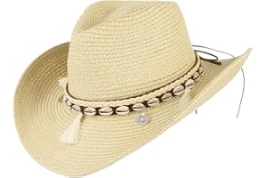 GEMVIE Sombreros de Paja para Mujer Sombrero de Sol Gorra de Playa con Cinta de Concha + UPF50 Ajustable y Empacable Mujer Sombrero de Verano Fedora Trilby