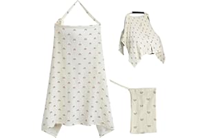 LIAMEPH Breastfeeding Cover with Storage Bag,Nursing Cover,Muslin Cotton,Multi Use Privacy Breast Feeding Cover,360° Coverage,Soft,Breathable,with Arch Neckline,for Outdoor Breastfeeding