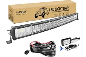 ‎RIGIDON RIGIDON Gebogene Led lichtleiste kfz mit 12v kabelbaum kit, 32 Zoll 80cm 405W Offroad Beleuchtung Led bar für Auto SUV ATV, UTV, LKW 4x4, Fahrzeuge, 6000K Weiß led arbeitsscheinwerfer
