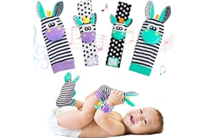 PETARMS Baby Toys 0-6 Months: Baby Wrist and Ankle Rattles Foot Finder Rattle Sock, Hand and Feet Rattles Wristband Newborn Sensory Toys for 0-12 Months Toddler Infant Boys Girls (Light Green)