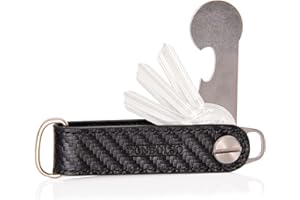 DONBOLSO Porte Clef One | Organisateur Clef avec Libération du Panier | Porte-Clés en Cuir pour 1-7 Clés | Vis en Acier Inoxydable | Carbone et Nappa Noir