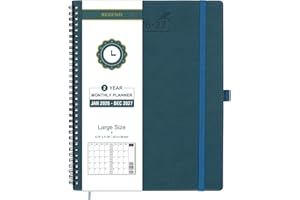 BEZEND Month to View Diary 2026-2027 with Notes (Jan 26 - Dec 27), Monthly Planner 28.5 x 22.5cm - 120 GSM Thick Paper, 2 Year Spiral Calendar with Tabs & Storage Pockets, Soft Cover, Dark Green