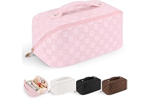 Yordawn Trousse de Toilette Femme Grande Trousse Rangement Maquillage Homme Sac Cosmétique Vanity Voyage Organisateur Maquillage Valise pour l’Avion pour Hommes et Femmes, Damier Rose