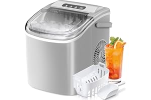 RWFlame Ice Maker with Handle, 12KG in 24Hrs, 9 Bullet Ice Cubes Ready in 6 Mins, Self-Cleaning Ice Cube Maker, Ice Maker Machine for Home, Grey