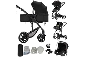 Sianldcone Poussette 3 en 1, Tissus Haut de Gamme Poussette Bebe, Poussoir Bidirectionnel Poussette Avec Cosy, Vision Buverte Poussettes Combinées (588 Black)