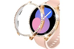 DEALELE [2-PACK] Case Compatible with Samsung Galaxy Watch FE / 5/4 40mm, Bling Single-Row Diamond PC Protective Case Replacement Watch Cover Bumper (40mm, Rose gold+Transparent)