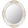 Eaoundm 33 x 37.6 cm Decorative Wall Mirror,Vintage Hanging Mirrors for Bedroom Living-Room Dresser Decor Oval (White)