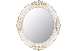 Eaoundm Dekorativer Wandspiegel, Vintage-Hängespiegel für Schlafzimmer, Wohnzimmer, Kommode, oval, 33,3 x 37,6 cm, Weiß