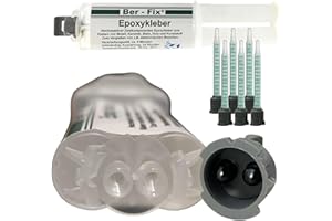Ber-Fix 25 g 2K Adhesive Epoxy Resin with Hardener 5 Min, 6 x Tips, 2 Components Adhesive, Real Epoxy Adhesive, 2 Components Glue for Ceramic, Concrete, Stone, Metal, Wood, 2K Adhesive, Plastic