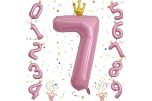 ISNDARE Pastel Pink Crown Number 7 Balloon, 40 Inch Light Pink Number 0-9 Set for Women 70th Birthday, Foil Self Inflating Large Balloons for Girls 7th Birtyday Party Decor Anniversary Graduation for Supplies
