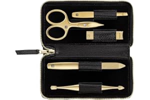 ‎ZWILLING ZWILLING Zestaw do manicure (5 części, czarne etui z prawdziwej skóry, pielęgnacja dłoni i stóp, zestaw podróżny, z nożyczkami i obcinaczką do paznokci), premium, edycja złota