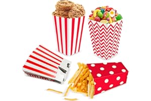‎SIUMIR Siumir Popcorn Tüten 24 Stück, Rot Kleine Popcorntüte Party Papiertüte Snacks Candy Behälter Streifen Popcorntüten für Filmabend, Geburtstagsfeier, Weihnachten