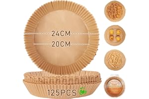 LXUDN Heißluftfritteuse Backpapier 23-27CM, 125 Stück Airfryer Backpapier Rund, 5.2L-12L Air Fryer Baking Paper, Heissluftfritteuse Papier Heissluftfritteuse Zubehör, Air Fryer Disposable Paper Liner