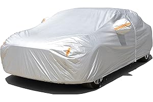 EDIMENS 6 Layers Car Cover Waterproof All Weather for Automobiles, Outdoor Full Cover Rain Snowproof Sun UV Protection with Zipper Cotton, Universal Full Car Covers for Sedan (194"-208")3XXL Silver