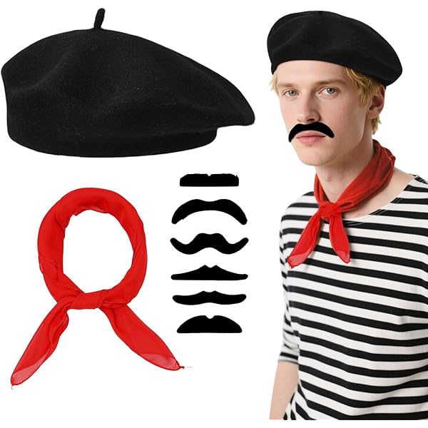 Costume Français 5 Pièces Pour Femme Avec Béret Rouge Et