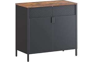 ‎SONGMICS SONGMICS Kredens, szafka boczna, z podwójnymi drzwiami, regulowana półka, stalowa rama, styl industrialny, wielofunkcyjny, pokój dzienny, sypialnia, przedpokój, vintage brązowo-czarny LSC102B01