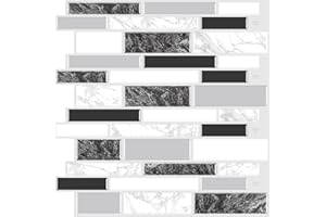 GRIPRO Peel and Stick Wall Tile – 12"x12" 3D Adhesive Backsplash Tile for Kitchen, Bathroom 3D Wall Panels (4 Sheets, Black)