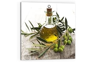 DEQORI Panel posterior de cocina de cristal, diseño de aceite de oliva con rama de olivo, 60 x 60 cm, pared trasera para baño o cocina, protección contra salpicaduras para cocina y baño, decoración