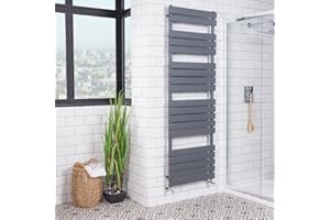 Warmehaus Flat Panel Heated Towel Rail Radiator Ladder Rad Anthracite 1800 x 600mm Grey Central Heating Towel Warmer for Bathroom Kitchen