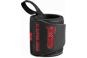 EVO Fitness Muñequeras Gym Color Negro Muñequeras Crossfit Bucle para El Pulgar Levantamiento De Pesas Culturismo Fuerza Muñequera Gimnasio Entrenamiento Muñequera Gym (Negro/Rojo)