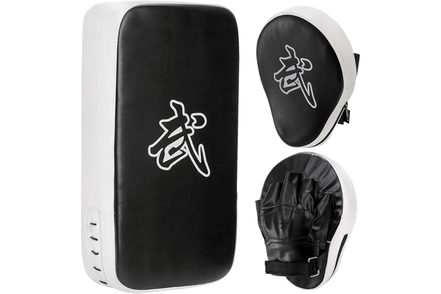 WUWEOT 2-in-1 Punching Mitts Kick Pack Set, Boxing Mitts Focus Pads and Taekwondo Kick Shield, Adjustable Soft Shield Durable Training Pads Set for Boxing, Kickboxing, Karate, Muay Thai, MMA Training