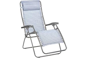 LAFUMA MOBILIER Fauteuil Relax, Pliable et réglable, Système lacets, RSX, Polycoton matelassé, Couleur : Marine, LFM2033-9291