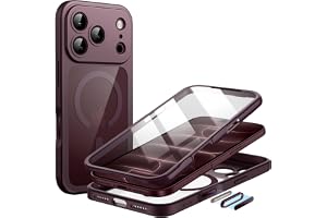 JETech 360° Skydd Magnetiskt Fodral för iPhone 18 Pro Max, Mörkt Körsbär | Kompatibel med MagSafe, Stötsäker, Inbyggt Härdat Glas Skärmskydd och Kamerakontroll Knapp, Halkfritt Grepp