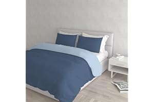 ITALIAN BED LINEN Set Copripiumino 100% Cotone Natural Color, Made in Italy - Parure Copri Piumino - Sacco Piumone 250x200 cm con Doppia Patella e Federe Cuscino, Matrimoniale, Avio/Azzurro