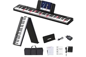 OYAYO Piano Electrónico Plegable de 88 Teclas, Teclado Portátil Semipesado Compatible con Teclas Iluminadas MIDI con Calcomanías de Piano Bolsa de Piano, Regalo de Cumpleaños para Niños y Adultos