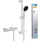 GROHE Precision Feel 34791001 Shower Rail Set with Thermostat - 3 Jet Types - 600mm Shower Rail - Includes Installation Hardw