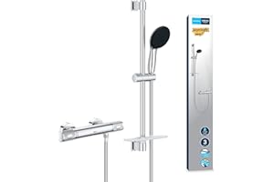 GROHE Precision Feel Conjunto de barra de ducha con termostato (3 tipos de chorro, barra de ducha de 600 mm, incluye herramientas de instalación, cromo) 34791001
