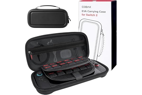 CoBak Funda Nintendo Switch 2 (2025) - Set 3en1: 2 Protectores Vidrio + 2 Gomas Palancas + Funda Rígida Portátil, Negro