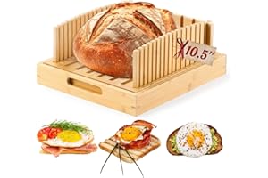 LUKIEBOEE Bread Slicer for Sourdough Rounds, Bread Slicing Guide for Homemade Bread, Wide Bamboo Base for Artisan Loaves, Compact Design, Doubles as Serving Tray (No Knife)